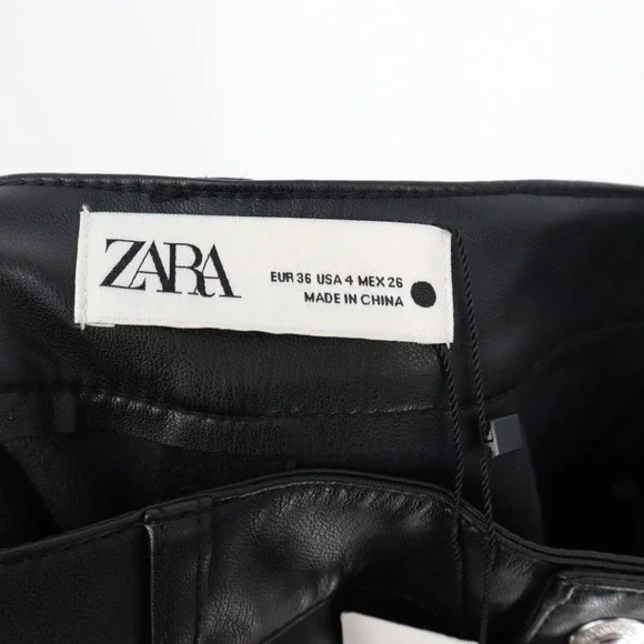 Zara ZW '90s Pants Womens 4 Black Faux Leather Wide Leg Outdoor Streetwear - Picture 3 of 7